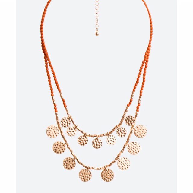 Coin Necklace With Coral And Gold Beads. Double Strand. Desna Romolo Stitch Fix.